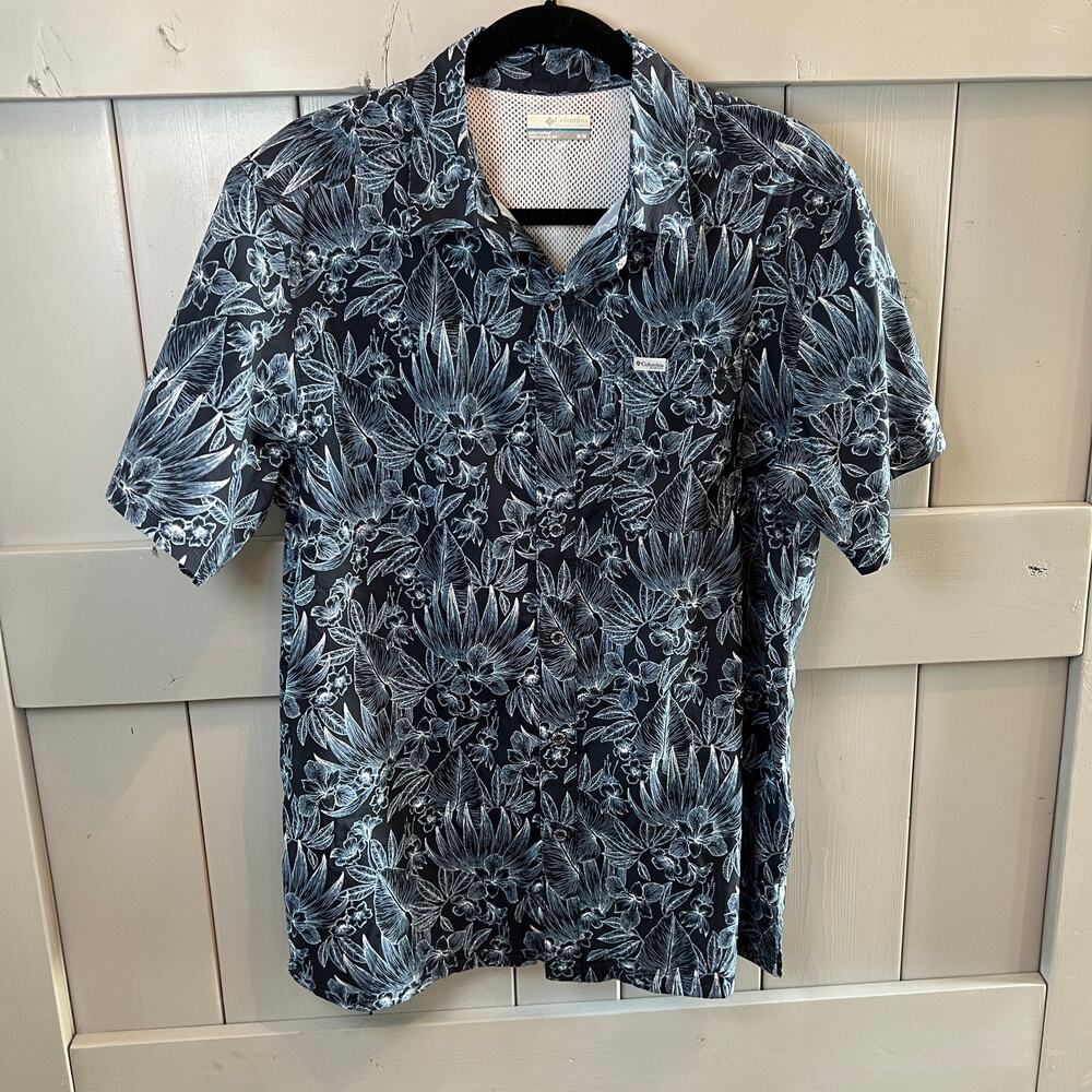 Men's Columbia‎ Tropical Flower Blue Short Sleeve Shirt Size M